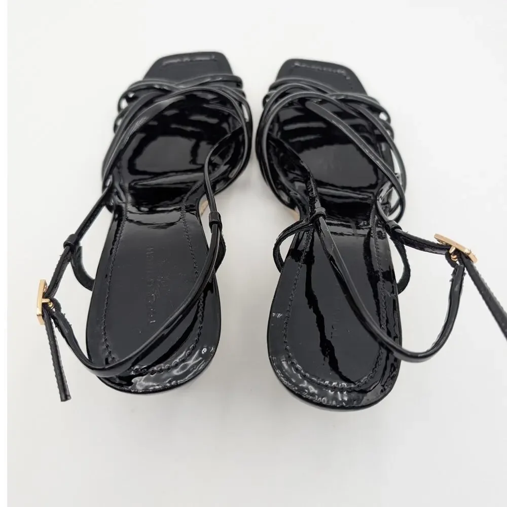 Tory Burch Multi-Strap Wedge Sandals Buckle Women's Black Size US7M EU37.5